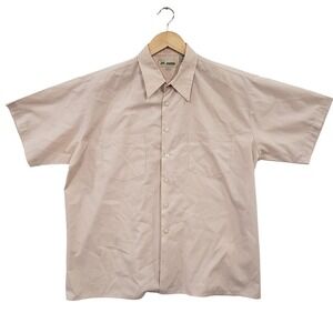 Vintage Haband Mens Tan Short Sleeve Button Up Shirt 16 1/2 Collar Work Casual